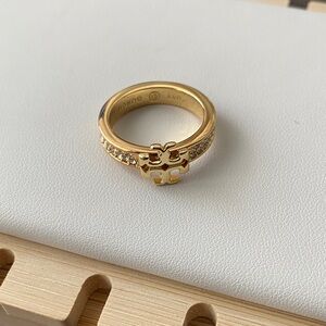 Tory Burch Gold and Silver Ring with Crystal Details